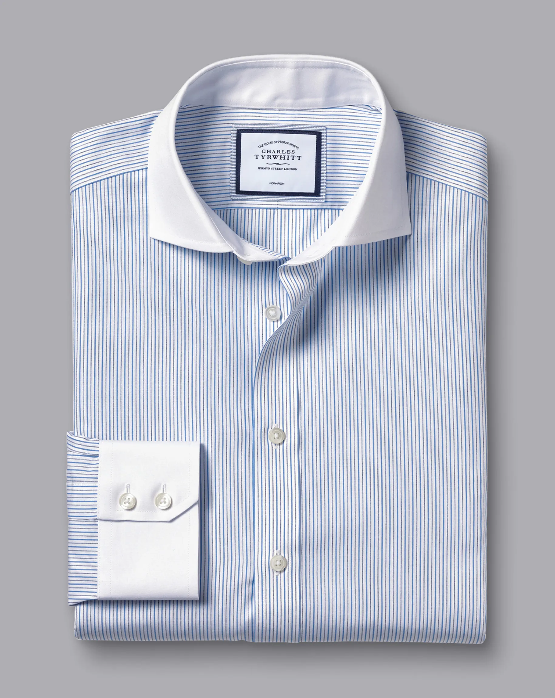 Shirt Sale|Dress Shirts<Charles Tyrwhitt Spread Collar Non-Iron Stripe Winchester Shirt - Ocean Blue