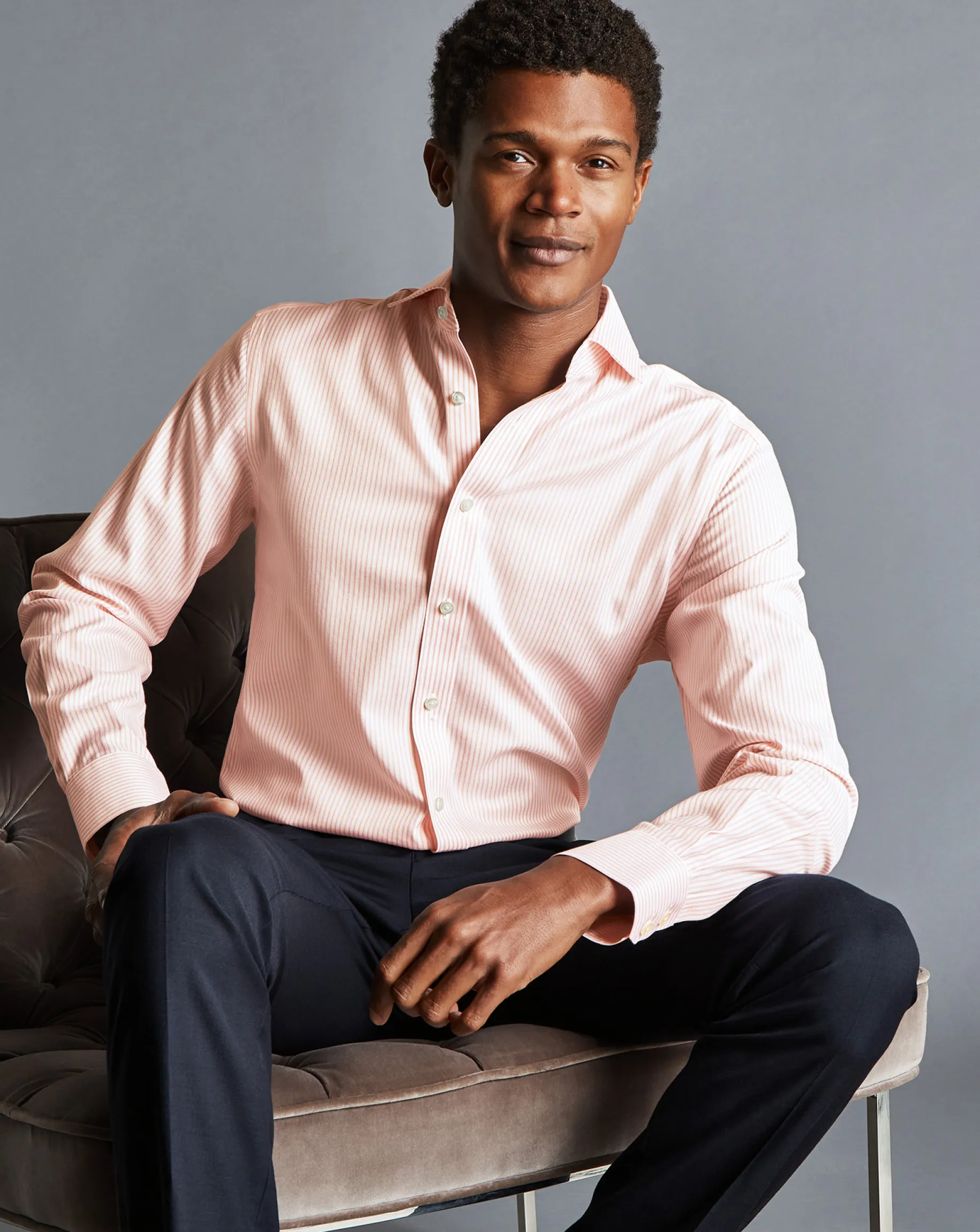 Shirt Sale|Dress Shirts<Charles Tyrwhitt Spread Collar Non-Iron Twill Stripe Shirt - Orange