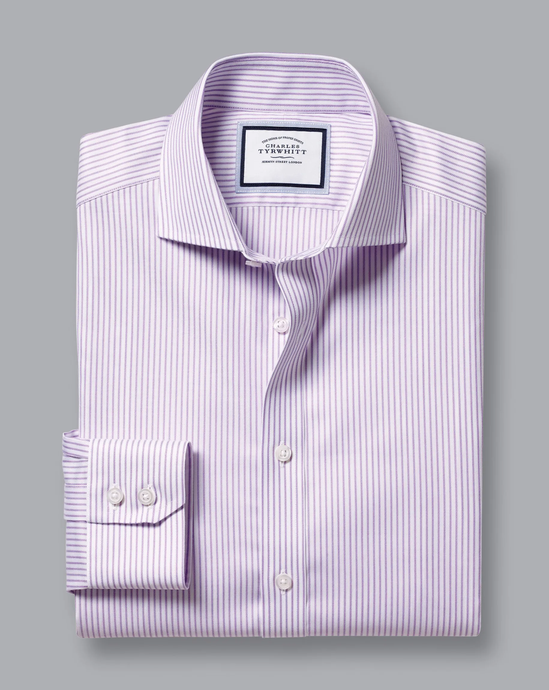 Shirt Sale|Dress Shirts<Charles Tyrwhitt Spread Collar Non-Iron Twill Stripe Shirt - Mauve Purple