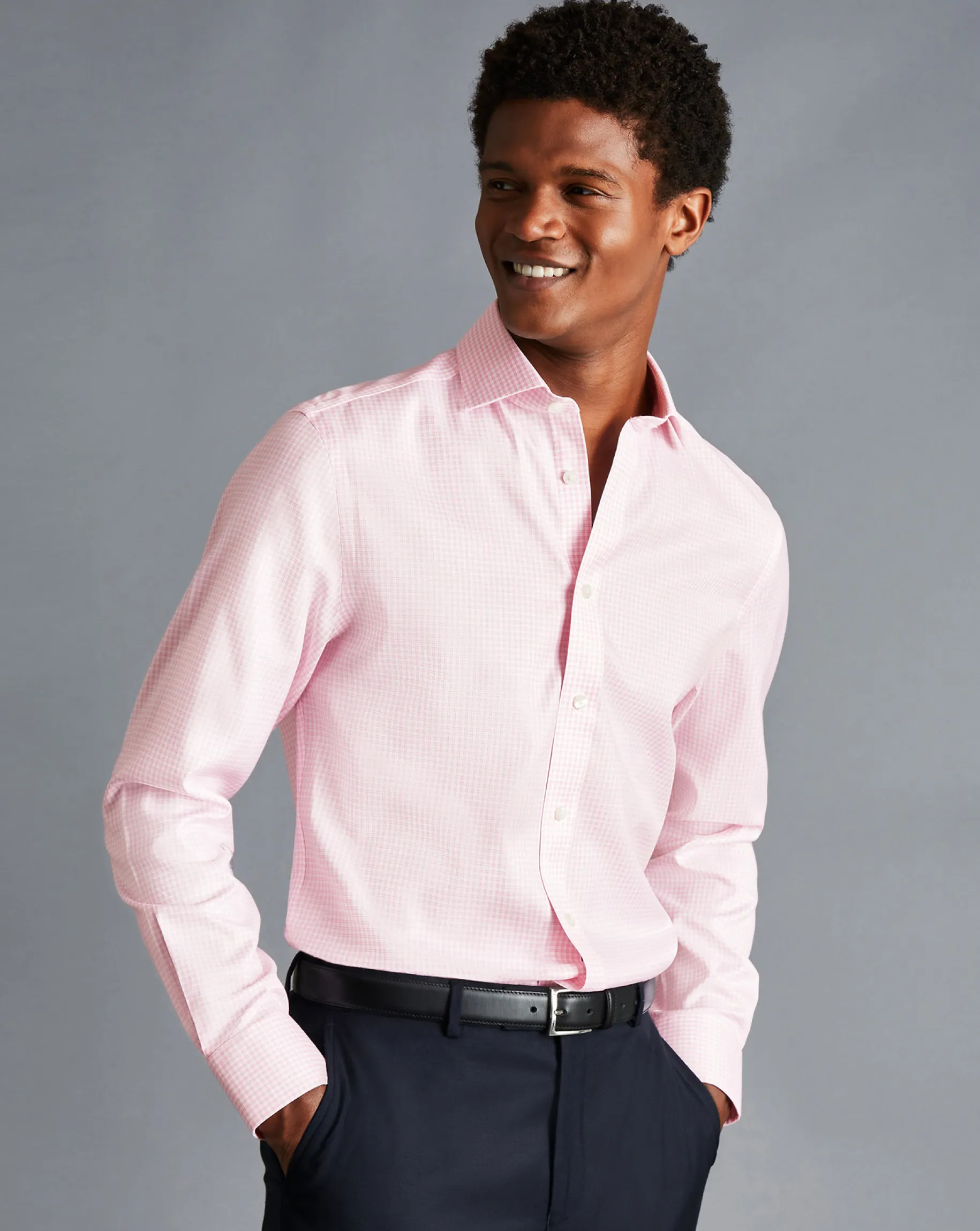 Shirt Sale|Dress Shirts<Charles Tyrwhitt Spread Collar Non-Iron Twill Mini Windowpane Check Shirt - Pink