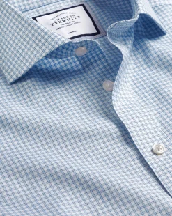 Dress Shirts|XL<Charles Tyrwhitt Spread Collar Non-Iron Twill Mini Windowpane Check Shirt - Steel Blue