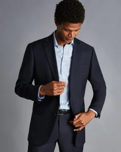 Dress Shirts|XL<Charles Tyrwhitt Spread Collar Non-Iron Twill Mini Windowpane Check Shirt - Steel Blue