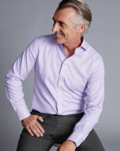 Shirt Sale|Dress Shirts<Charles Tyrwhitt Spread Collar Non-Iron Twill Windowpane Check Shirt - Purple Lilac