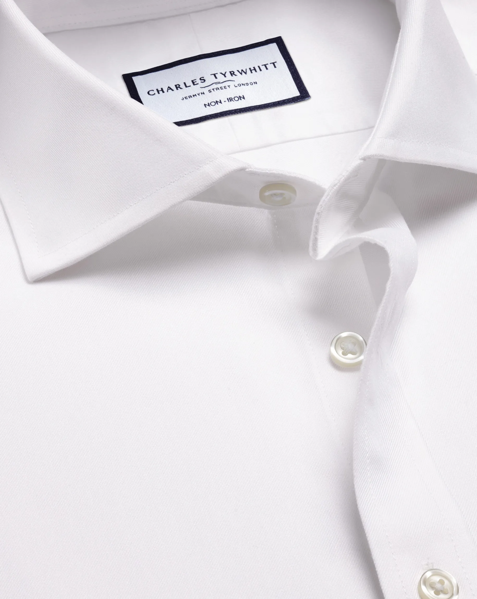 Dress Shirts|White Shirts<Charles Tyrwhitt Spread Collar Non-Iron Twill Shirt - White