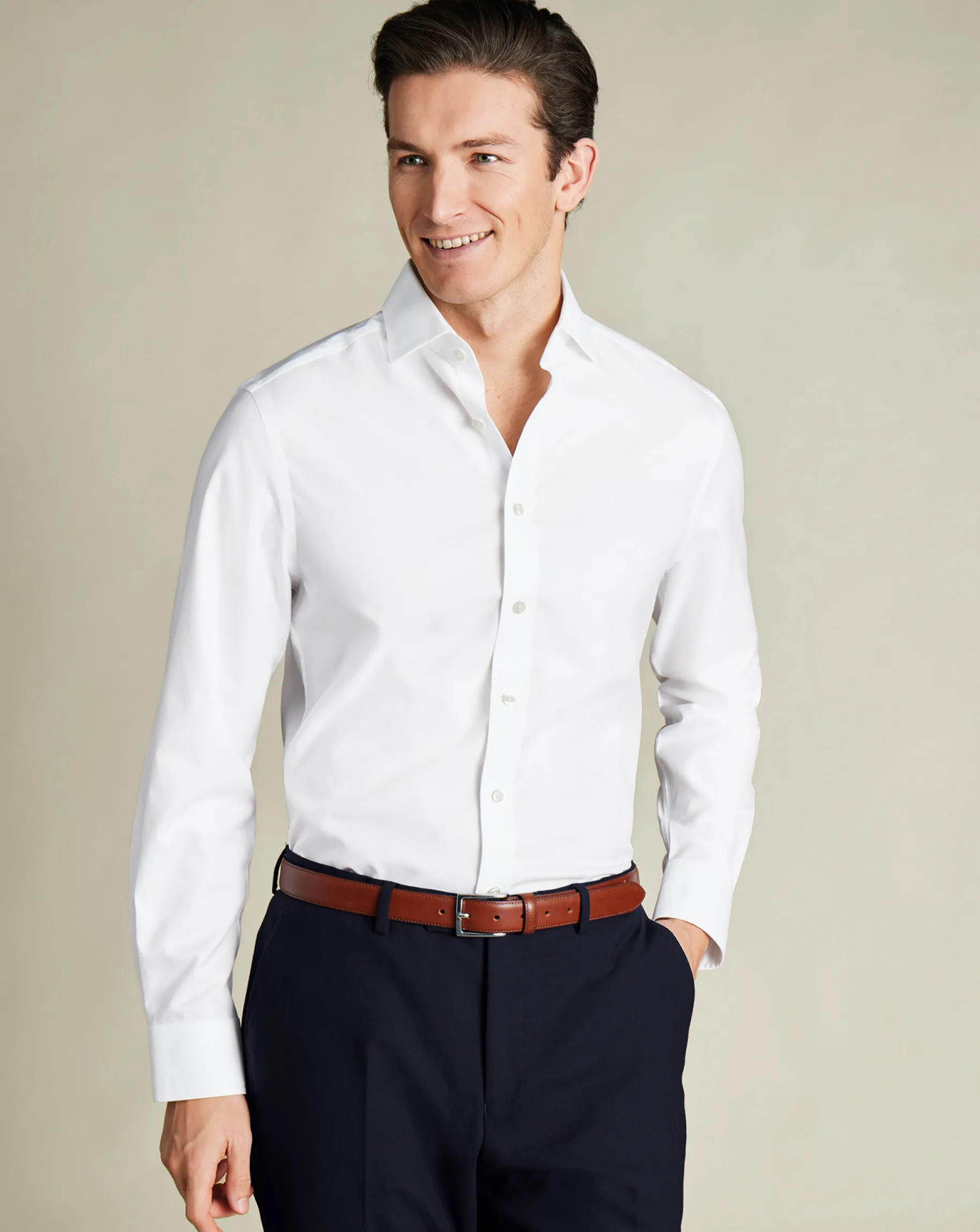 Dress Shirts|White Shirts<Charles Tyrwhitt Spread Collar Non-Iron Twill Shirt - White
