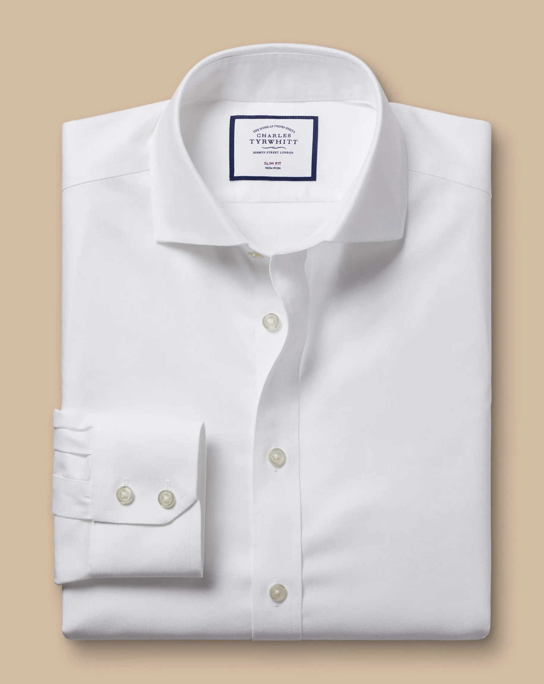 Dress Shirts|White Shirts<Charles Tyrwhitt Spread Collar Non-Iron Twill Shirt - White