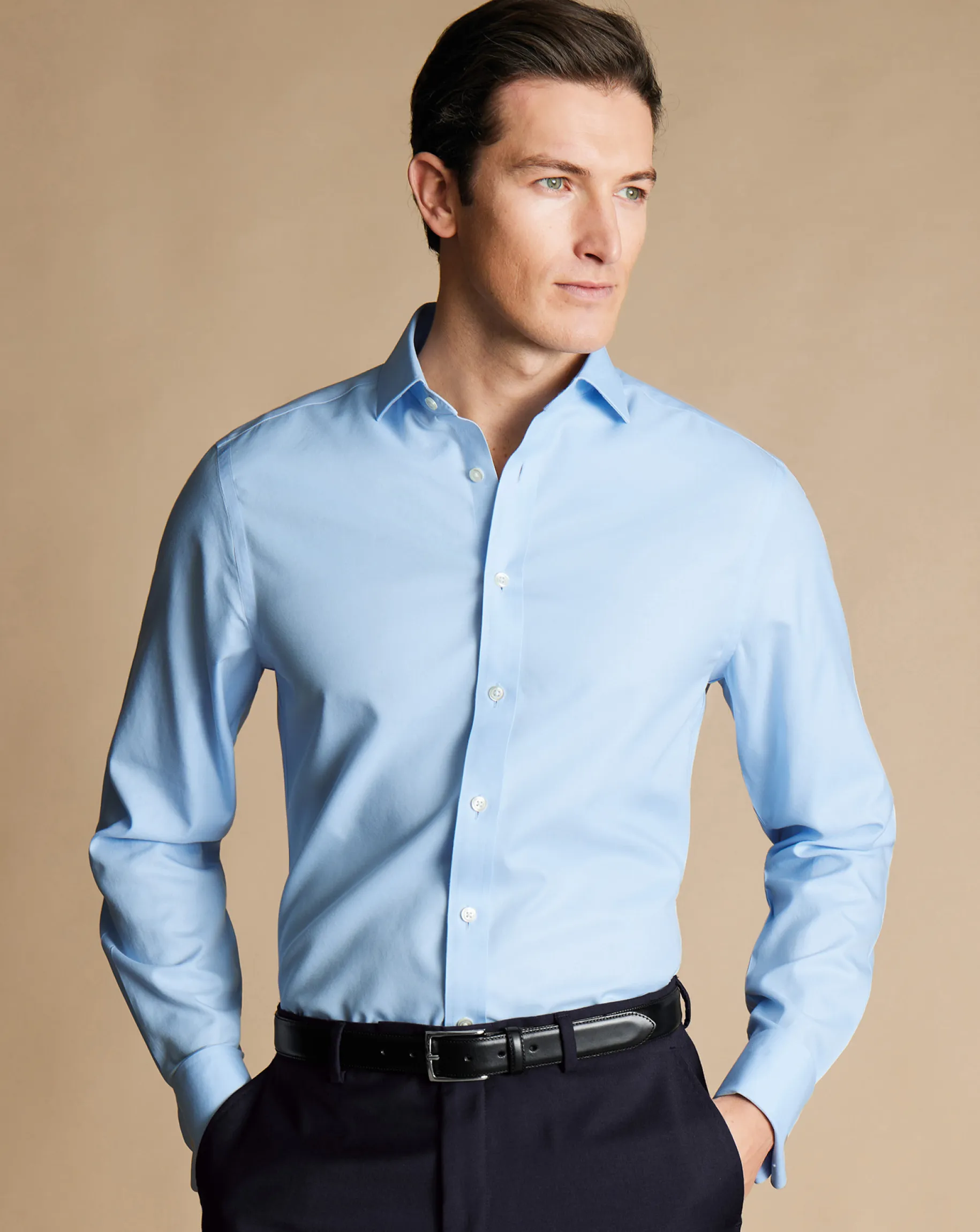 Dress Shirts|Blue Shirts<Charles Tyrwhitt Spread Collar Non-Iron Twill Shirt - Blue Sky