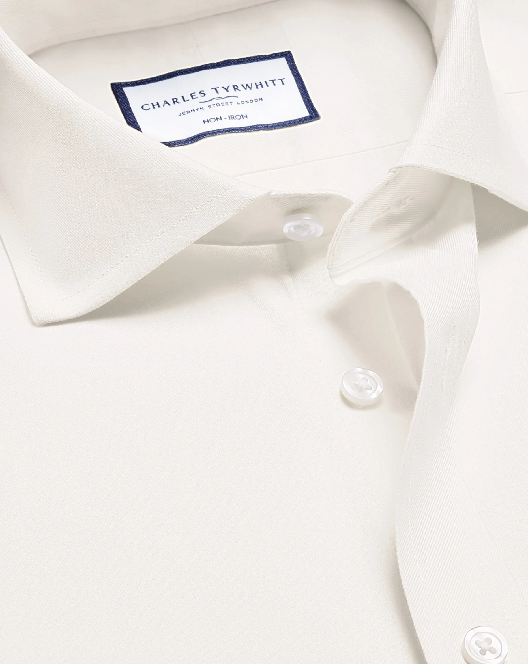 Dress Shirts|Non-Iron Shirts<Charles Tyrwhitt Spread Collar Non-Iron Twill Shirt - Ivory White