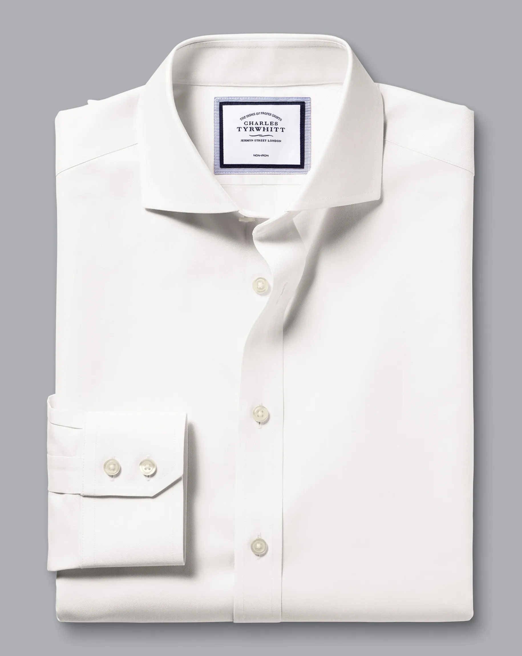 Dress Shirts|Non-Iron Shirts<Charles Tyrwhitt Spread Collar Non-Iron Twill Shirt - Ivory White
