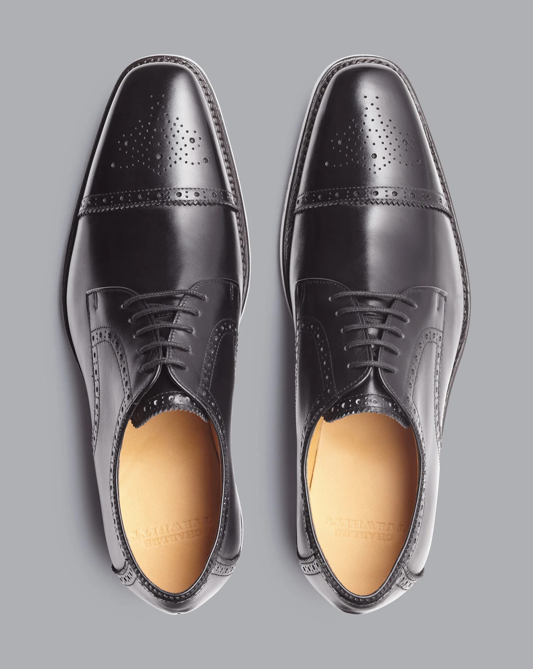 Shoes<Charles Tyrwhitt Square Toe Derby Brogue Shoes - Black