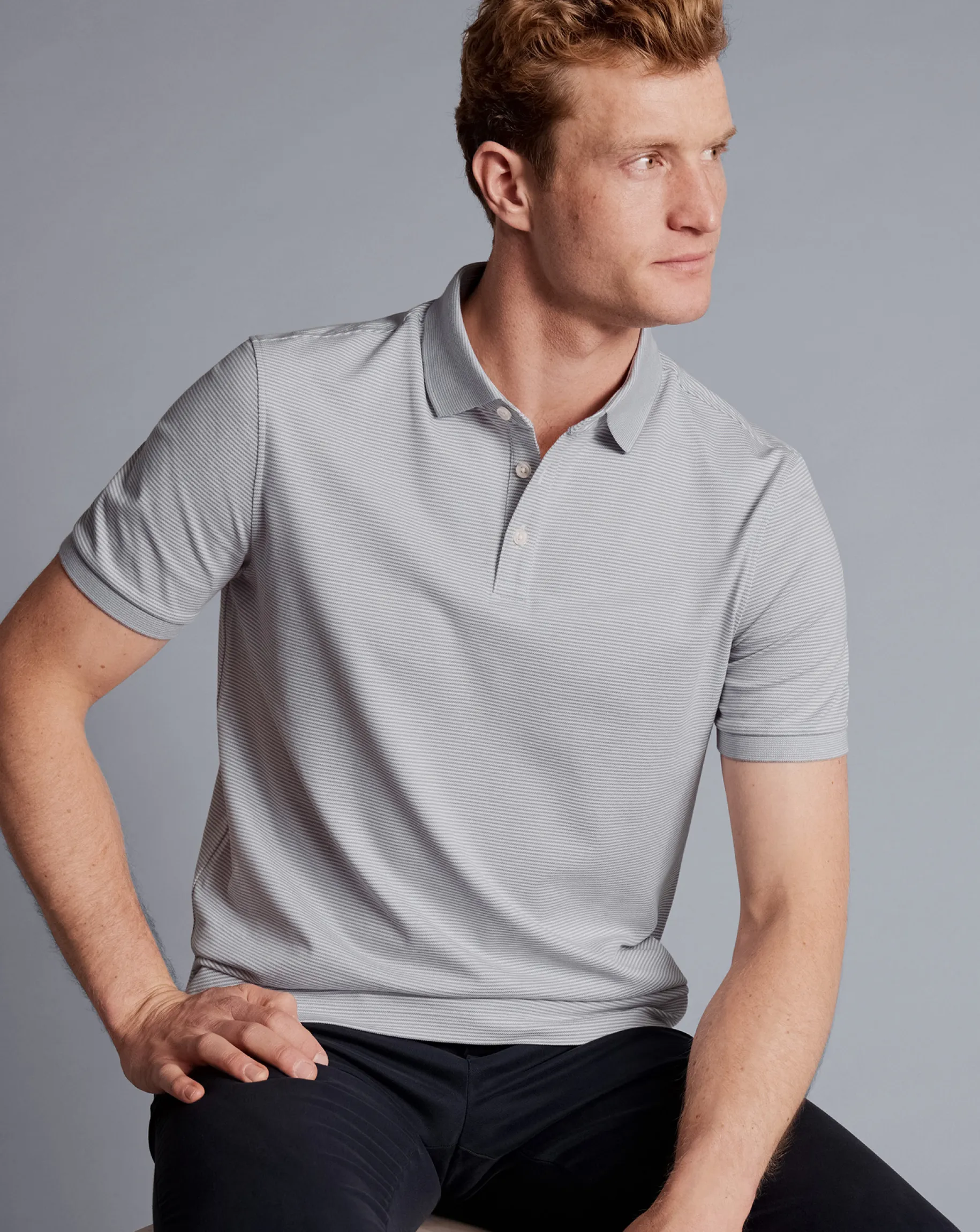 Shirt Sale|Polos<Charles Tyrwhitt Striped Tyrwhitt Pique Polo - Light Grey