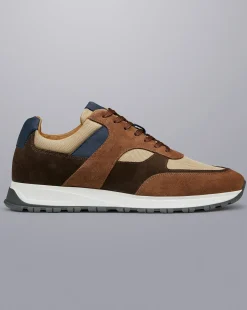 Sneakers|Brown Shoes<Charles Tyrwhitt Suede and Stone Textile Sneakers - Walnut Brown & Stone Walnut Brown & Stone