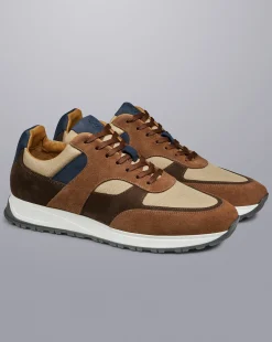 Sneakers|Brown Shoes<Charles Tyrwhitt Suede and Stone Textile Sneakers - Walnut Brown & Stone Walnut Brown & Stone