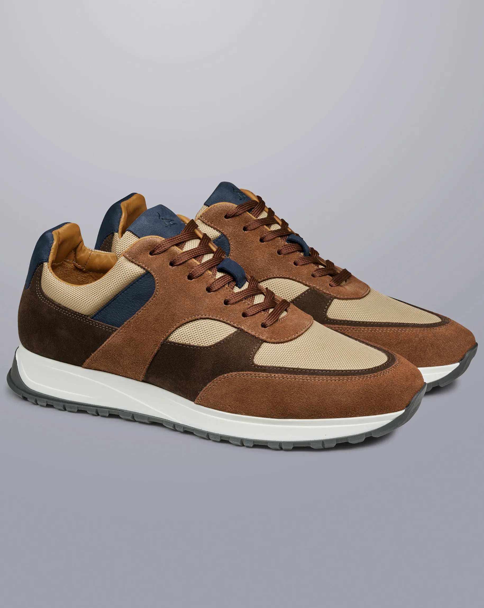 Sneakers|Brown Shoes<Charles Tyrwhitt Suede and Stone Textile Sneakers - Walnut Brown & Stone Walnut Brown & Stone