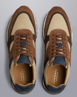 Sneakers|Brown Shoes<Charles Tyrwhitt Suede and Stone Textile Sneakers - Walnut Brown & Stone Walnut Brown & Stone