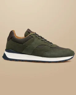 Shoes<Charles Tyrwhitt Suede and Textile Sneakers - Olive Green