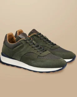 Shoes<Charles Tyrwhitt Suede and Textile Sneakers - Olive Green