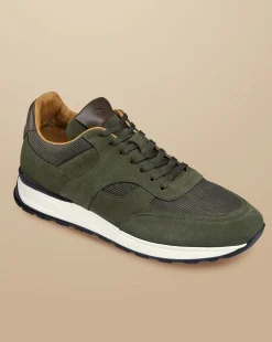 Shoes<Charles Tyrwhitt Suede and Textile Sneakers - Olive Green