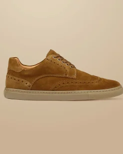 Sneakers|Brown Shoes<Charles Tyrwhitt Suede Brogue Sneakers - Brown Tobacco
