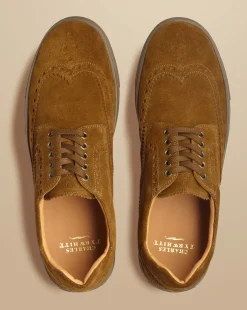 Sneakers|Brown Shoes<Charles Tyrwhitt Suede Brogue Sneakers - Brown Tobacco