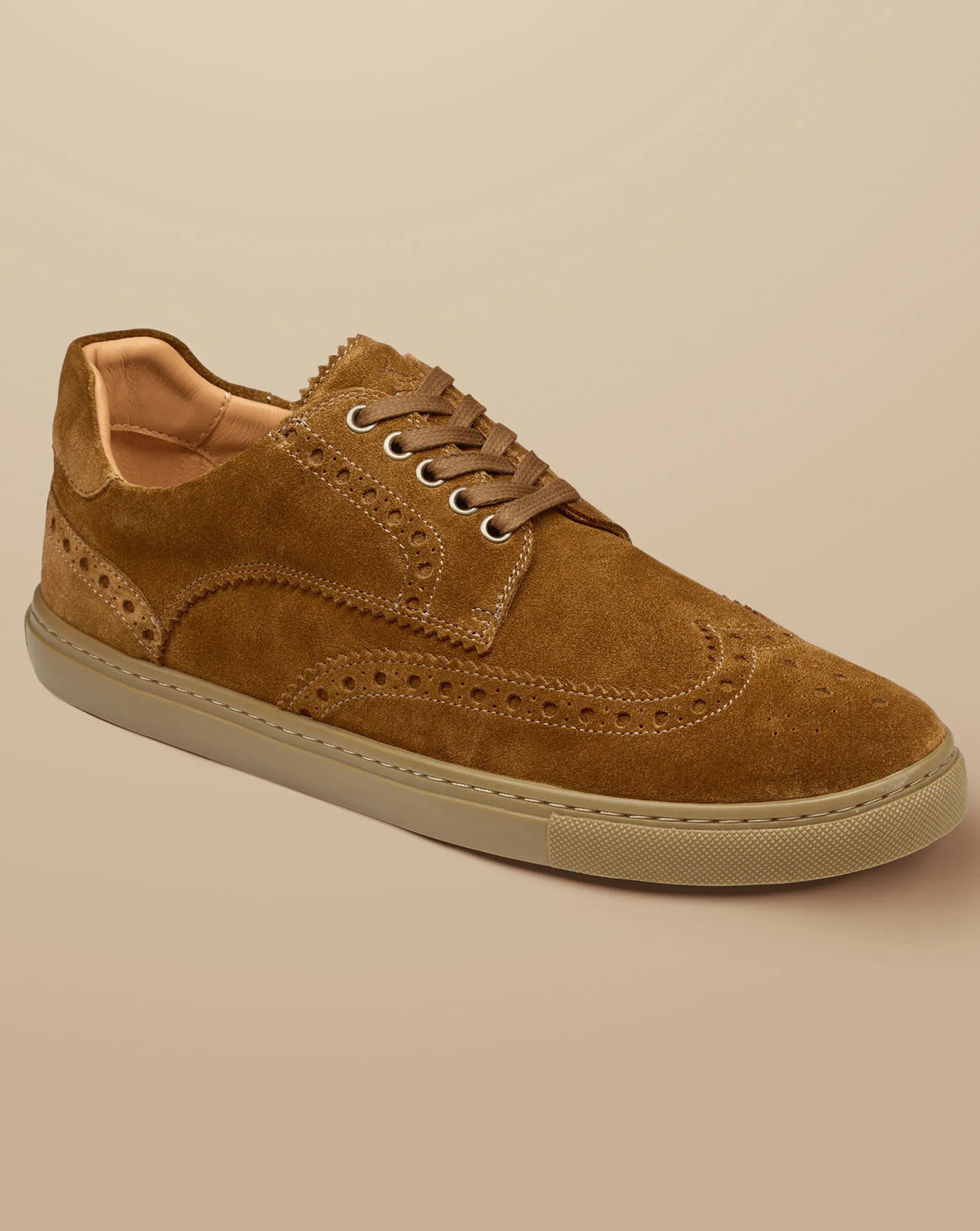 Sneakers|Brown Shoes<Charles Tyrwhitt Suede Brogue Sneakers - Brown Tobacco