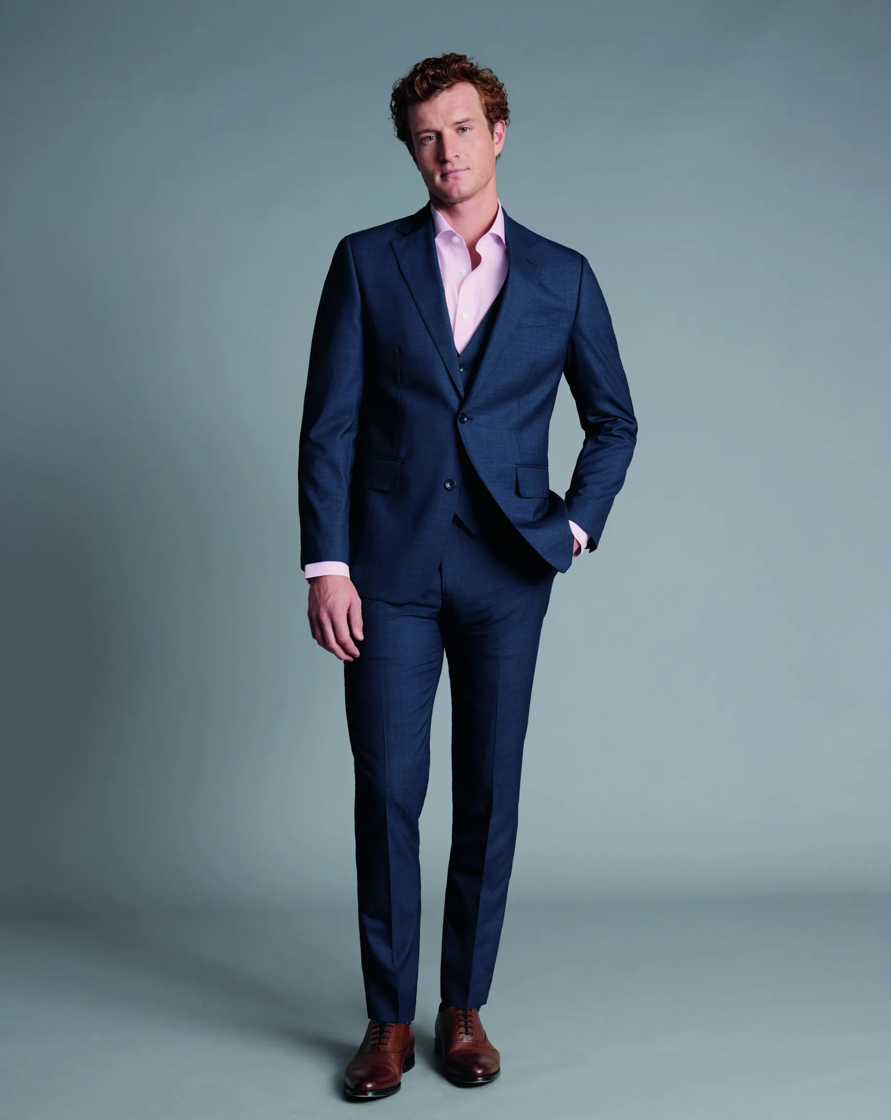 Vests<Charles Tyrwhitt Texture Suit Vest - Denim Blue