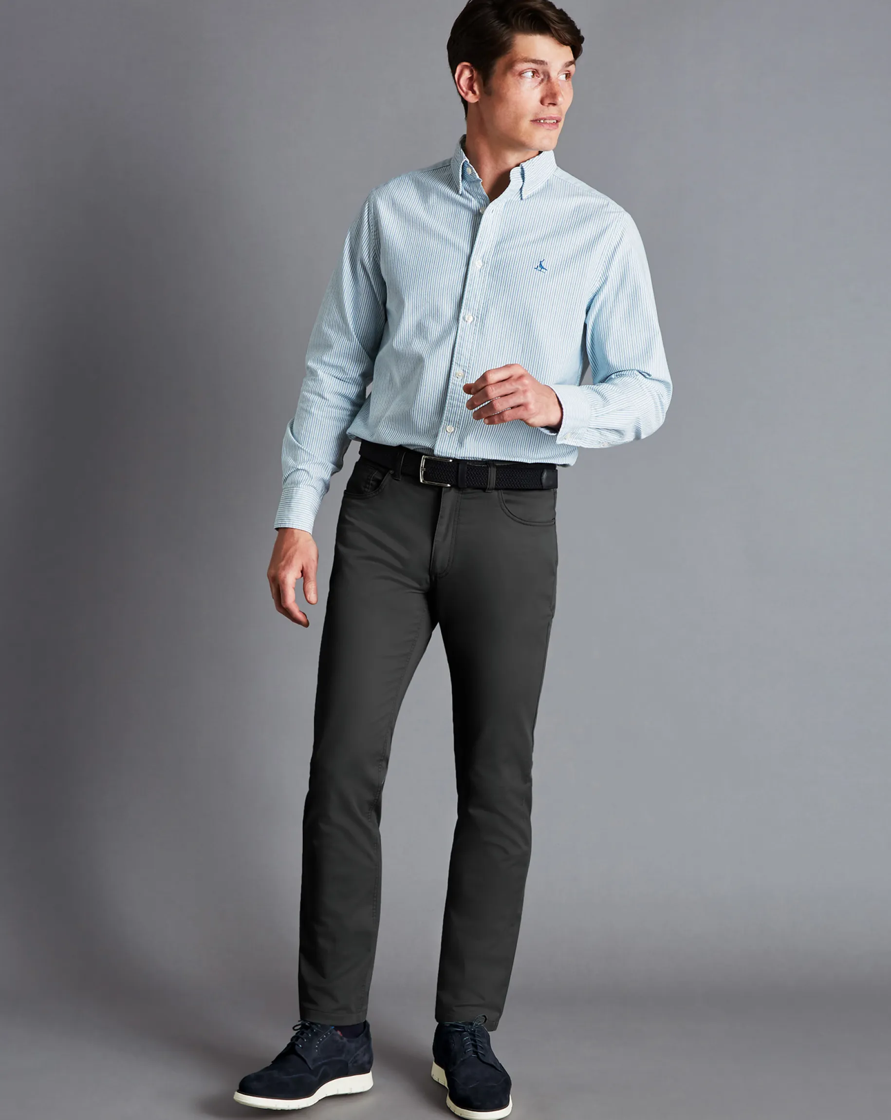 Pants & Shorts<Charles Tyrwhitt Textured Washed 5 Pocket Pants - Grey Charcoal