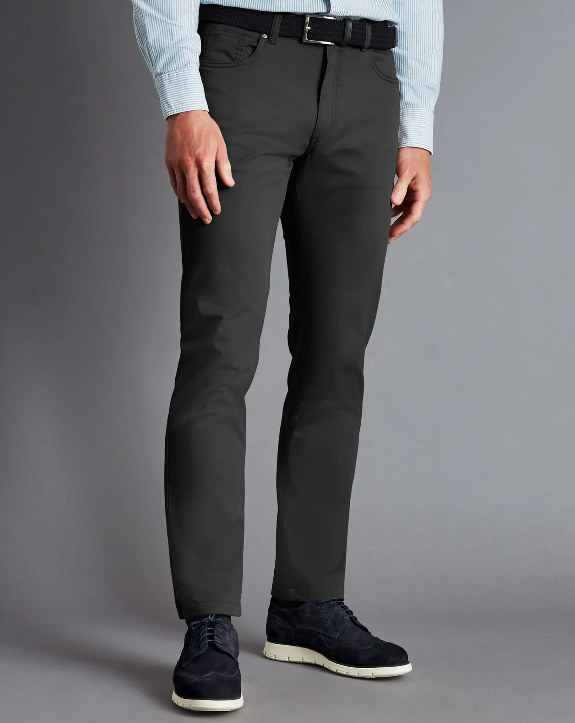Pants & Shorts<Charles Tyrwhitt Textured Washed 5 Pocket Pants - Grey Charcoal