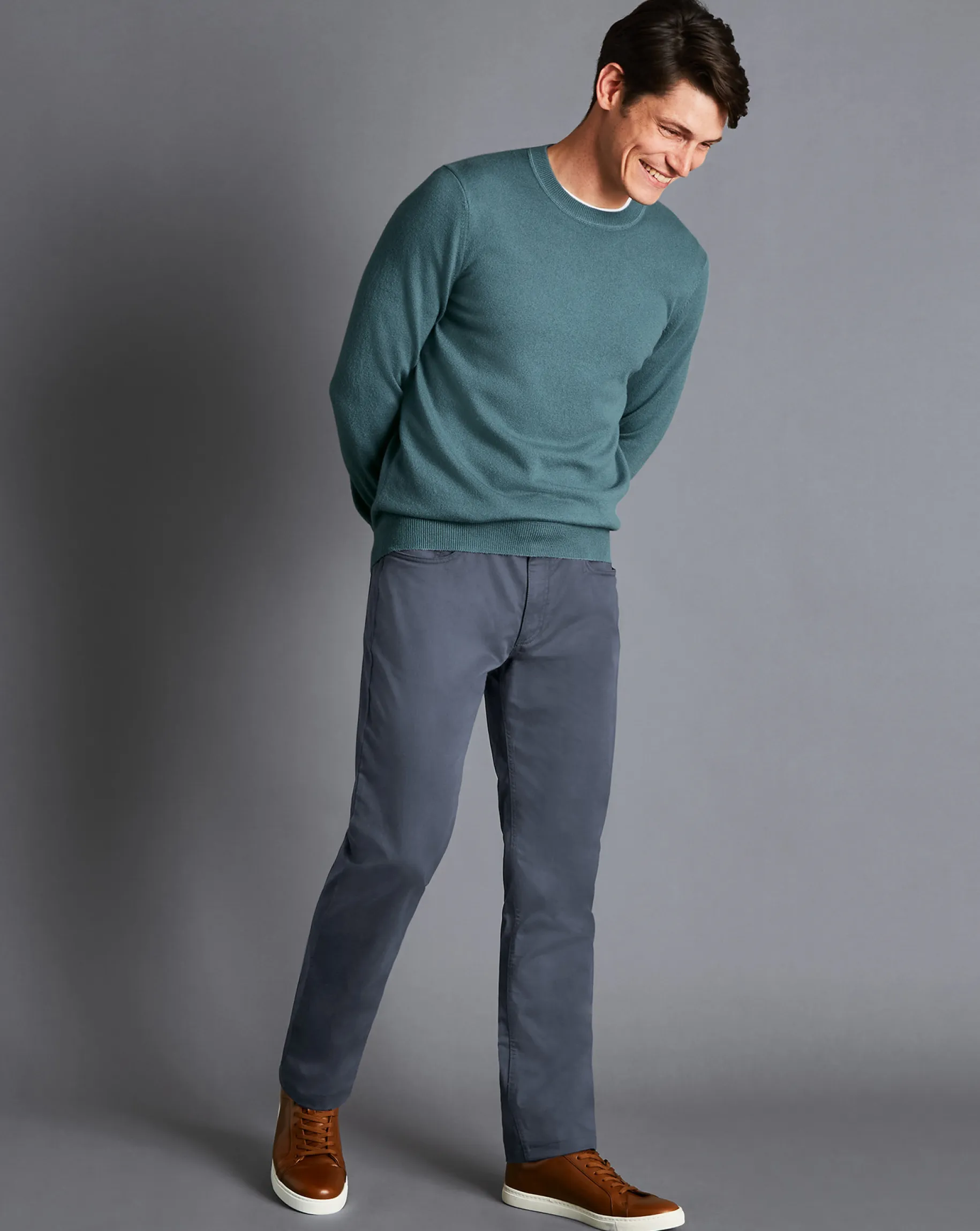 Pants & Shorts<Charles Tyrwhitt Textured Washed 5-Pocket Pants - Denim Blue