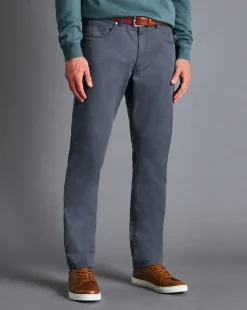 Pants & Shorts<Charles Tyrwhitt Textured Washed 5-Pocket Pants - Denim Blue
