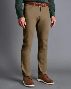 Pants & Shorts<Charles Tyrwhitt Textured Washed 5-Pocket Pants - Taupe