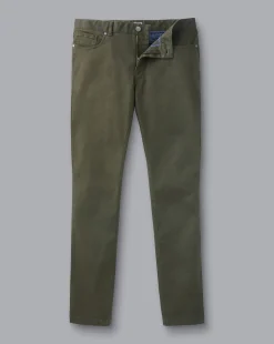 Pants & Shorts<Charles Tyrwhitt Twill 5 Pocket Jeans - Green Olive