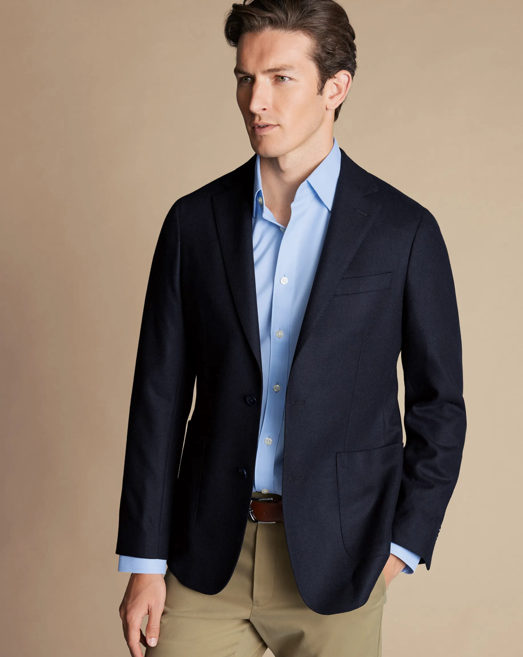 Blazers|Navy<Charles Tyrwhitt Twill Wool Jacket - Navy