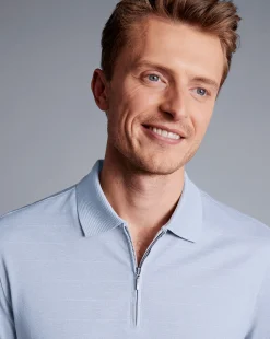 Shirt Sale|Polos<Charles Tyrwhitt Tyrwhitt Cool Quarter Zip Polo - Light Blue