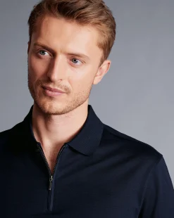 Shirt Sale|Polos<Charles Tyrwhitt Tyrwhitt Cool Quarter Zip Polo - Dark Navy