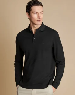 Black|Long Sleeve polos<Charles Tyrwhitt Tyrwhitt Long Sleeve Pique Polo - Black