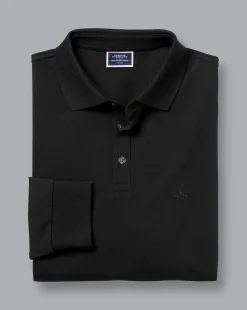 Black|Long Sleeve polos<Charles Tyrwhitt Tyrwhitt Long Sleeve Pique Polo - Black