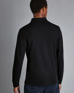 Black|Long Sleeve polos<Charles Tyrwhitt Tyrwhitt Long Sleeve Pique Polo - Black