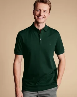 Golf polos|green<Charles Tyrwhitt Tyrwhitt Pique Polo - Dark Green