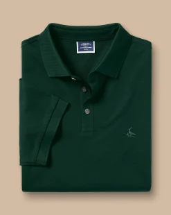 Golf polos|green<Charles Tyrwhitt Tyrwhitt Pique Polo - Dark Green