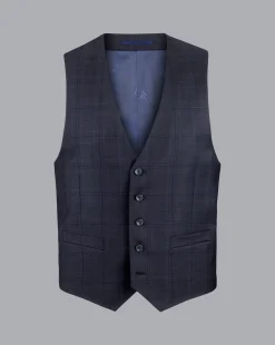 Vests<Charles Tyrwhitt Ultimate Performance Check Suit Vest - Navy