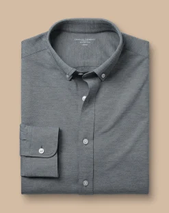 Casual Shirts|Non-Iron Shirts<Charles Tyrwhitt 4-Way Stretch Jersey Shirt - Flint Grey