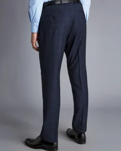 Suit Pants|Pants & Shorts<Charles Tyrwhitt Windowpane Check Birdseye Travel Suit Pants - Navy Ink Blue