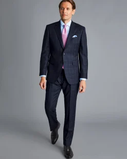 Suit Jackets|Blazers<Charles Tyrwhitt Windowpane Check Birdseye Travel Suit Jacket - Navy