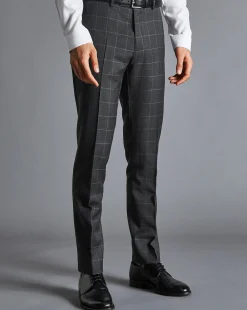Suit Pants|Pants & Shorts<Charles Tyrwhitt Windowpane Check Suit Pants - Charcoal Grey
