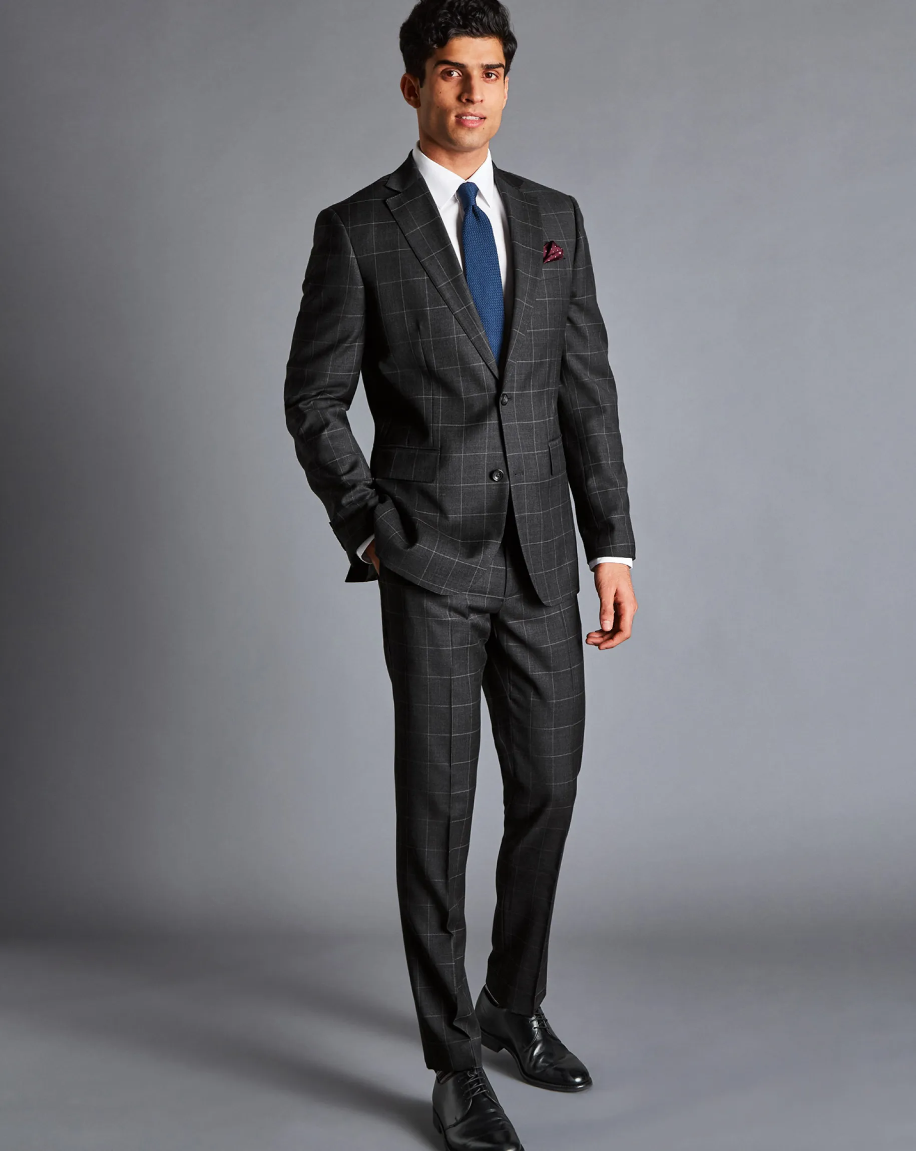 Suit Pants|Pants & Shorts<Charles Tyrwhitt Windowpane Check Suit Pants - Charcoal Grey