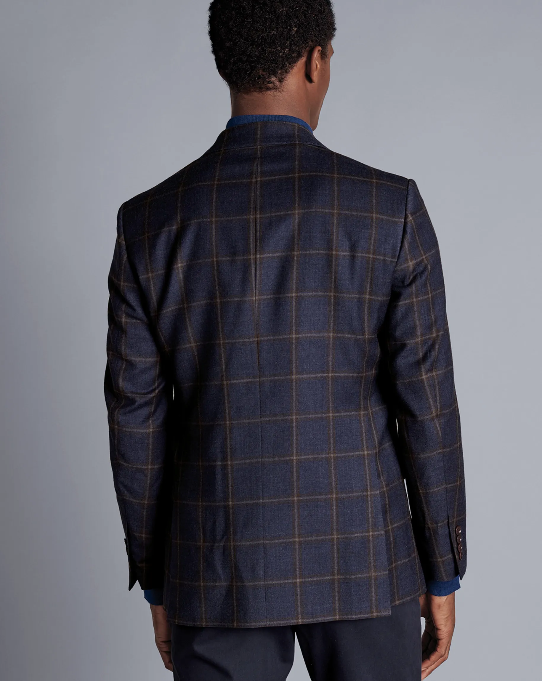 Coats & Jackets|Blazers<Charles Tyrwhitt Windowpane Check Textured Wool Jacket - Steel Blue