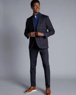 Coats & Jackets|Blazers<Charles Tyrwhitt Windowpane Check Textured Wool Jacket - Steel Blue