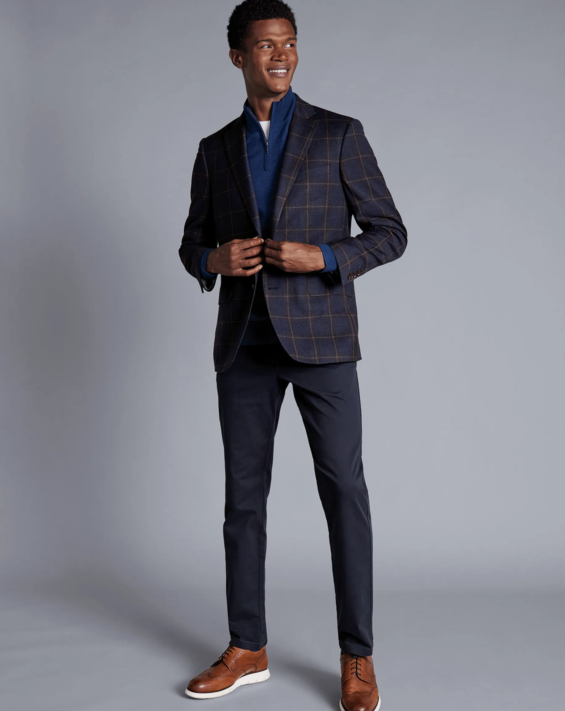 Coats & Jackets|Blazers<Charles Tyrwhitt Windowpane Check Textured Wool Jacket - Steel Blue