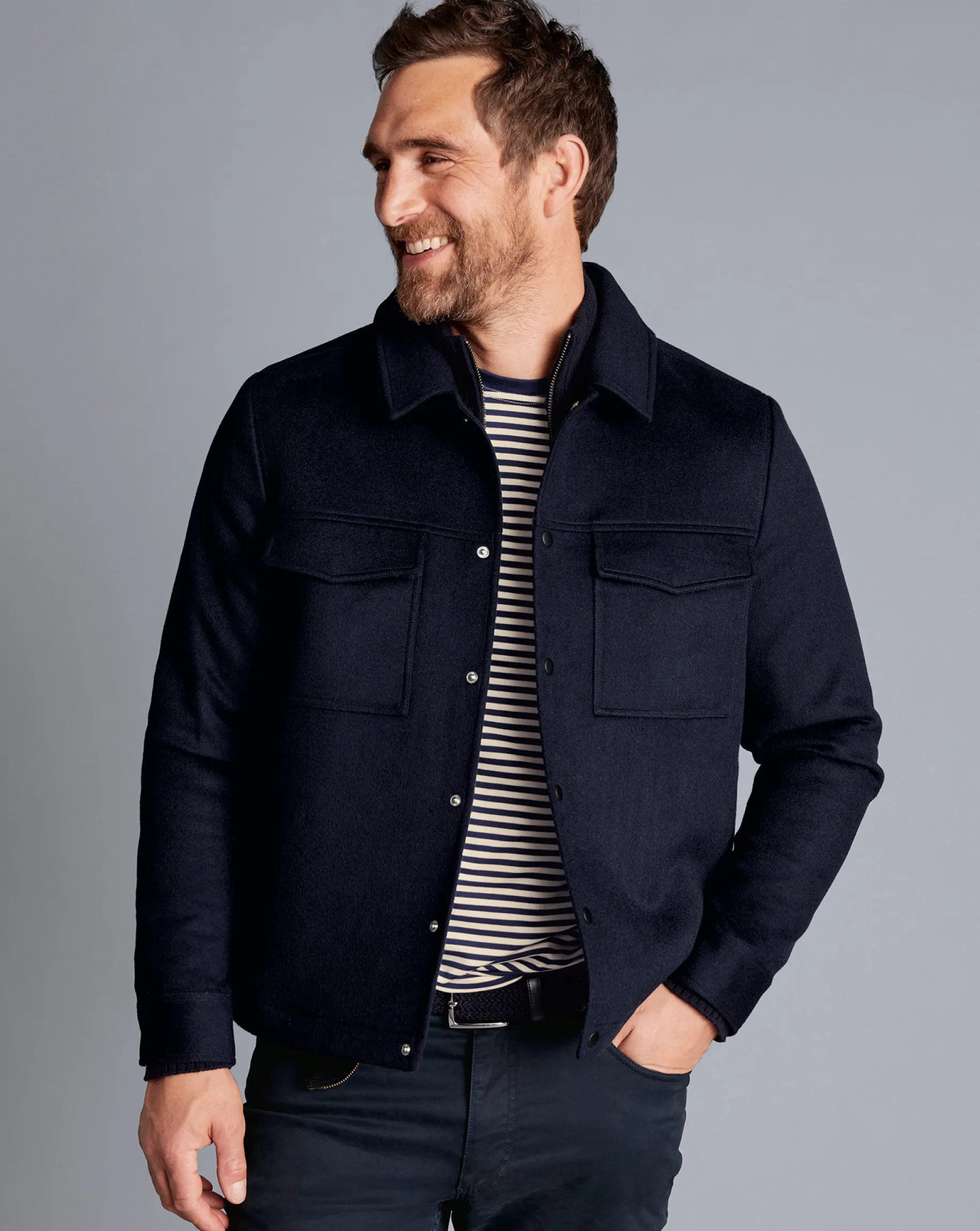 Coats|Casual Jackets<Charles Tyrwhitt Wool Harrington Jacket - Navy